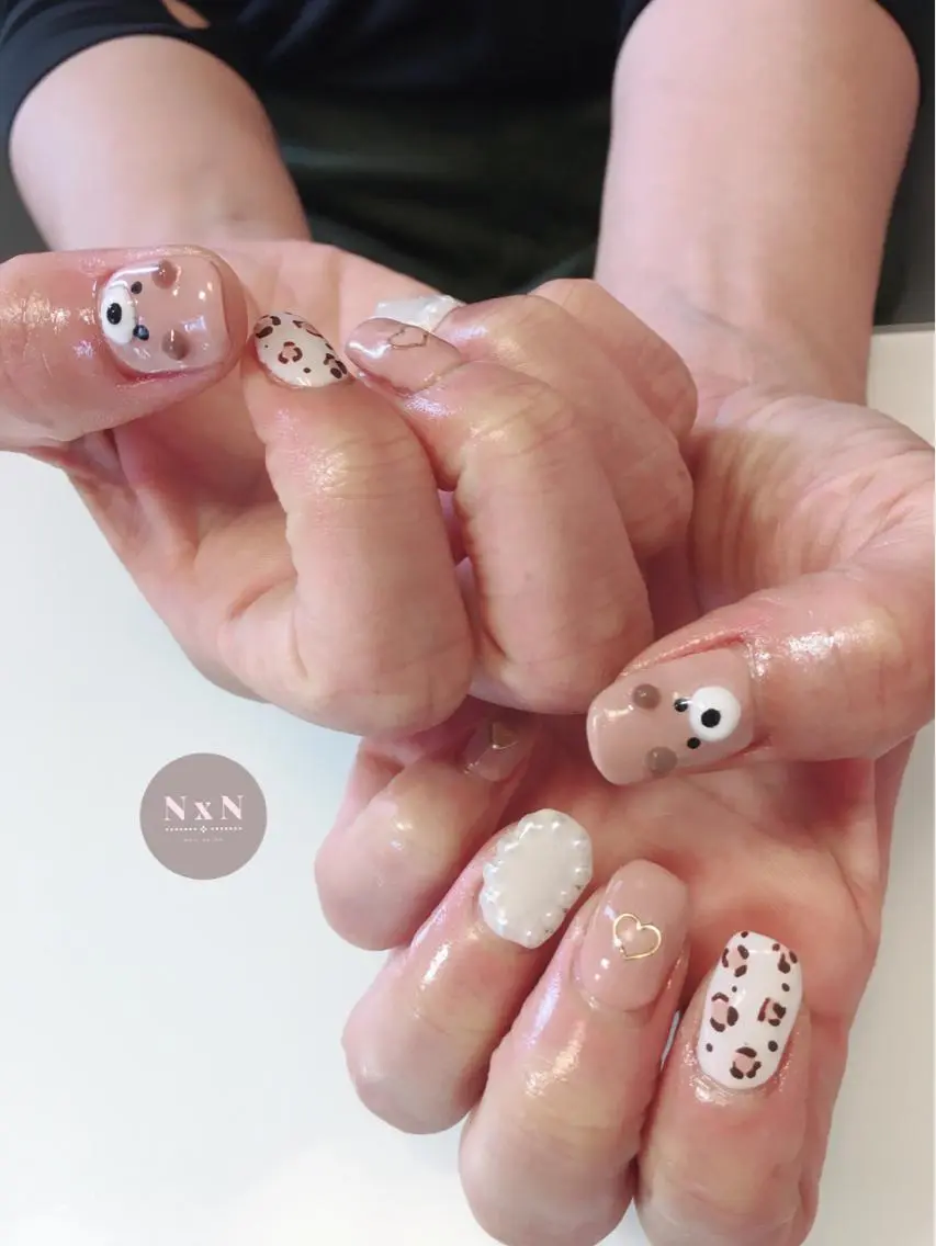 ネイル アニマル柄 ジェルネイル ぷっくりネイル ハンドネイル nail salon N×Nのネイルデザイン
