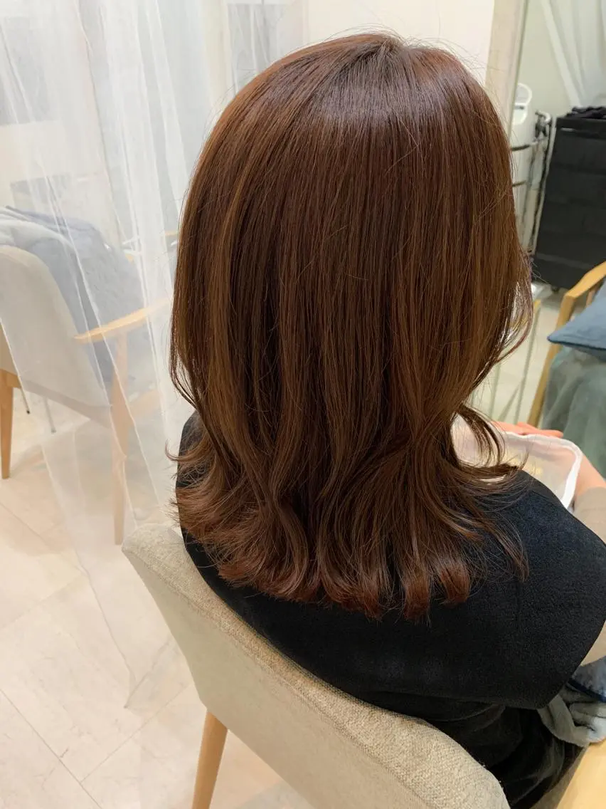 セミロング カラー ヘアアレンジ 成人式 ハーフアップ ポニーテール 結婚式・ブライダル 切りっぱなしボブ takebuchi harukaのヘアスタイル