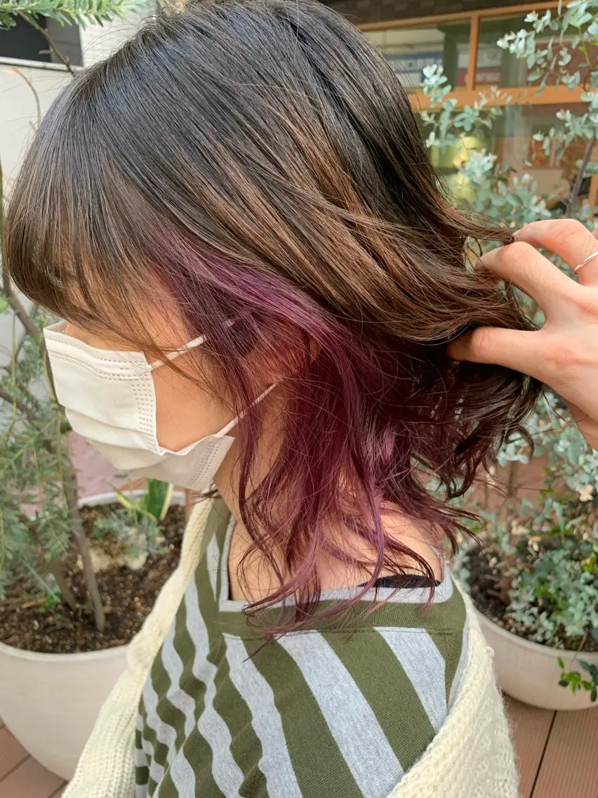 ミディアム カラー ピンクカラー バイオレットカラー ヘアカラー ハイトーン/メンズ/ ウルフ特化 小松のヘアスタイル