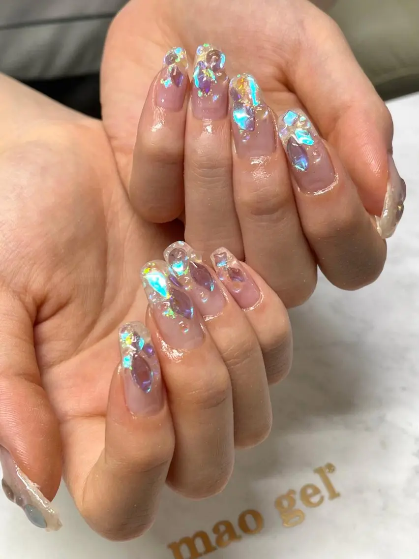 ネイル オーロラネイル キラキラネイル ストーンネイル ハンドネイル ray's nailのネイルデザイン