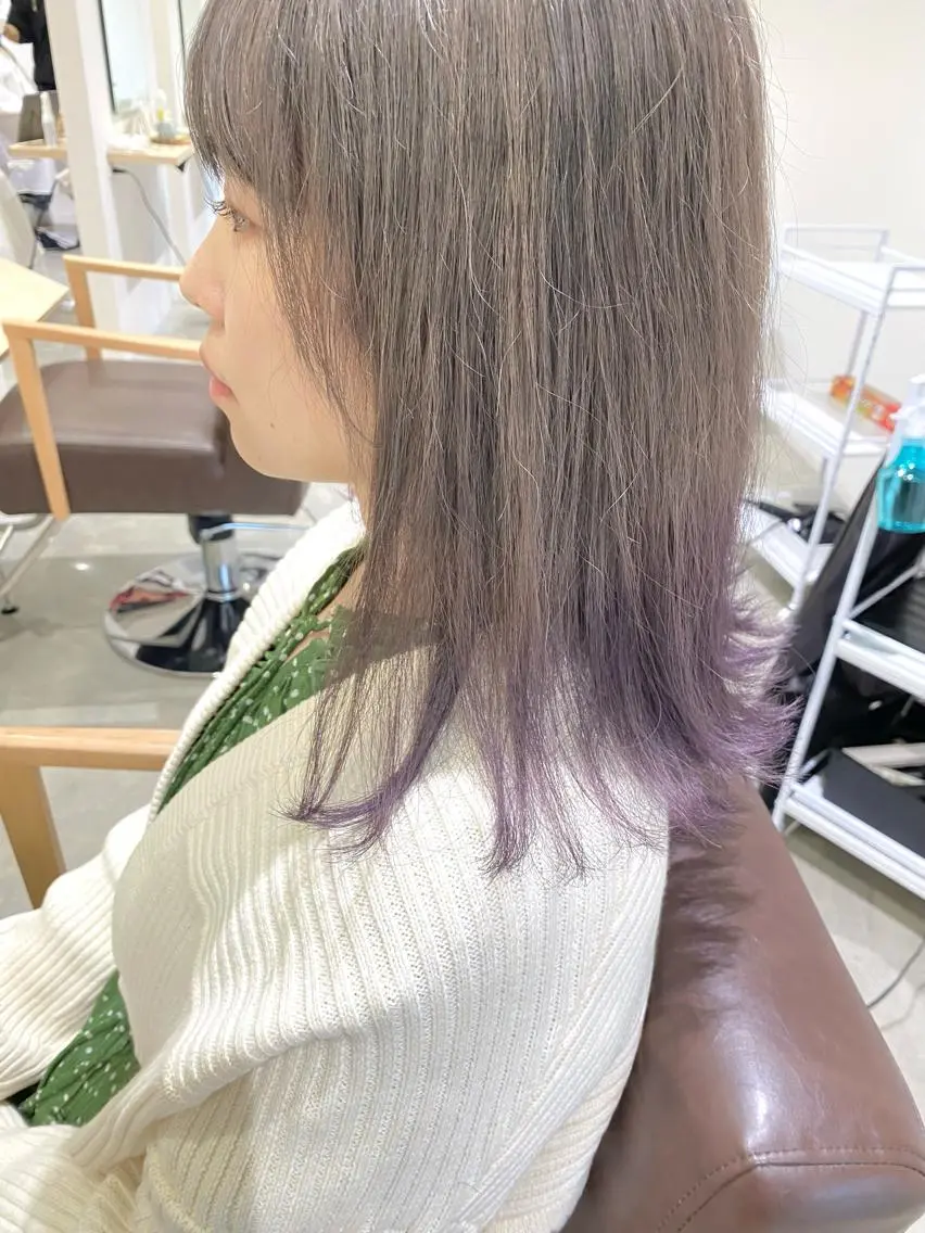 ミディアム カラー ミディアムパーマ バレイヤージュ ブリーチ ダブルカラー イヤリングカラー 酸性ストレート/ブリ ーチなしWカラー河本のヘアスタイル