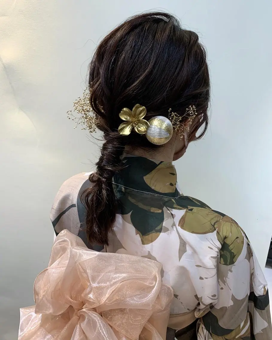 セミロング ヘアアレンジ 浴衣 takebuchi harukaのヘアスタイル
