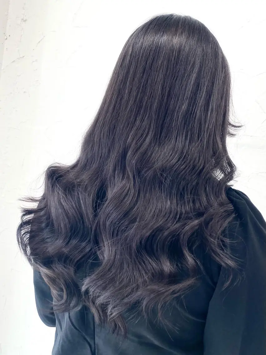 セミロング カラー バレイヤージュ ミストバング ベージュカラー 黒髪 ブリーチ 脱！黒髪 ダブルカラー【上野】のヘアスタイル