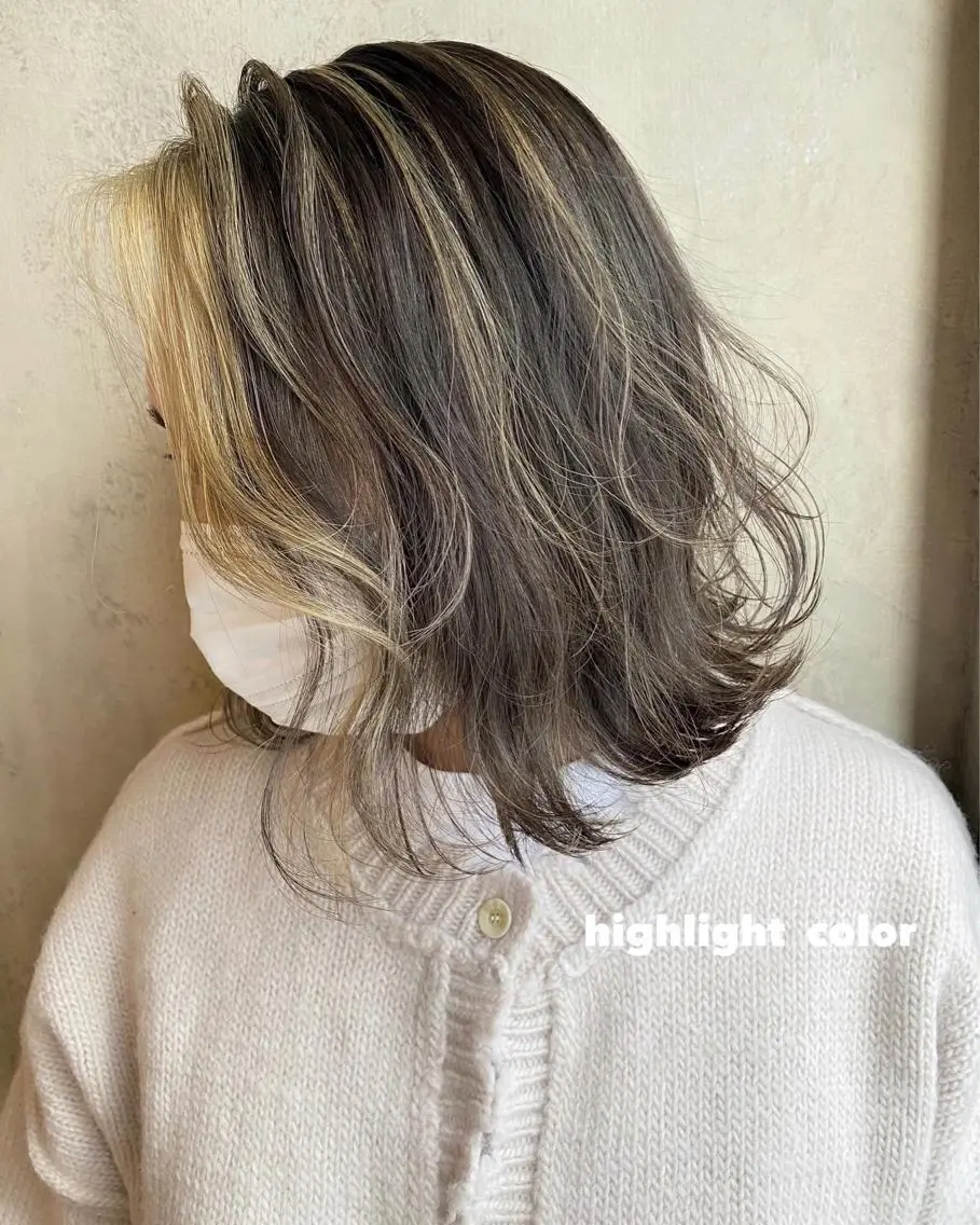 ミディアム カラー ミストバング  フェイスフレーミング ハイライトカラー ハイライト カット ヘアカラー トリートメント ツキノキ　ミナ 8月から西梅田店のヘアスタイル