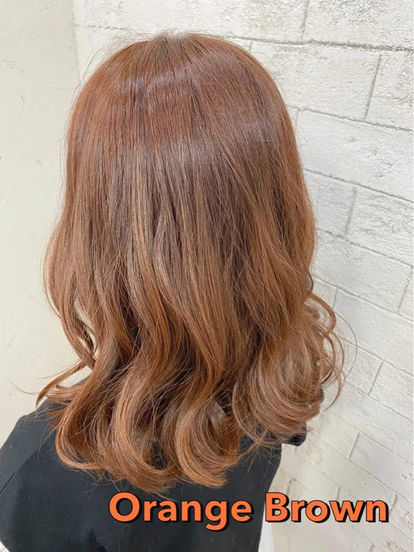 セミロング ヘアアレンジ オレンジブラウン グレージュ達人/赤み 消し/ブリーチ/岩崎のヘアスタイル