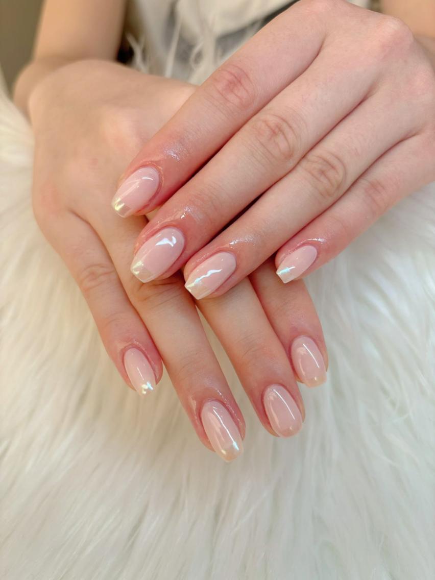 ネイル チークネイル 長さ出し フラッシュネイル フレンチネイル ガラスフレンチ ハンドネイル ハンドケア The Nail 大久保店のネイルデザイン