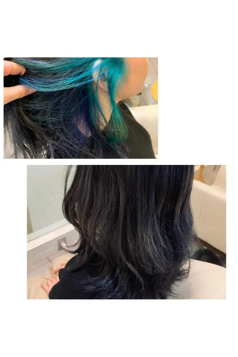 ミディアム カラー ブリーチ ブルーカラー ヘアカラー 金村 綾芽のヘアスタイル
