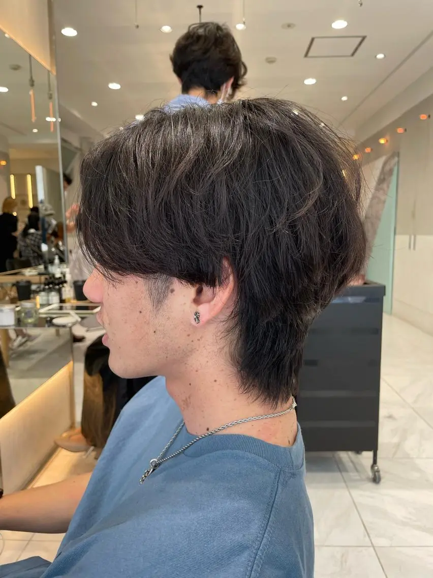 メンズ メンズウルフカット ウルフカット カット トリートメント ヘッドスパ ヘアセット オリーブ カラー✨有坂映哉のヘアスタイル