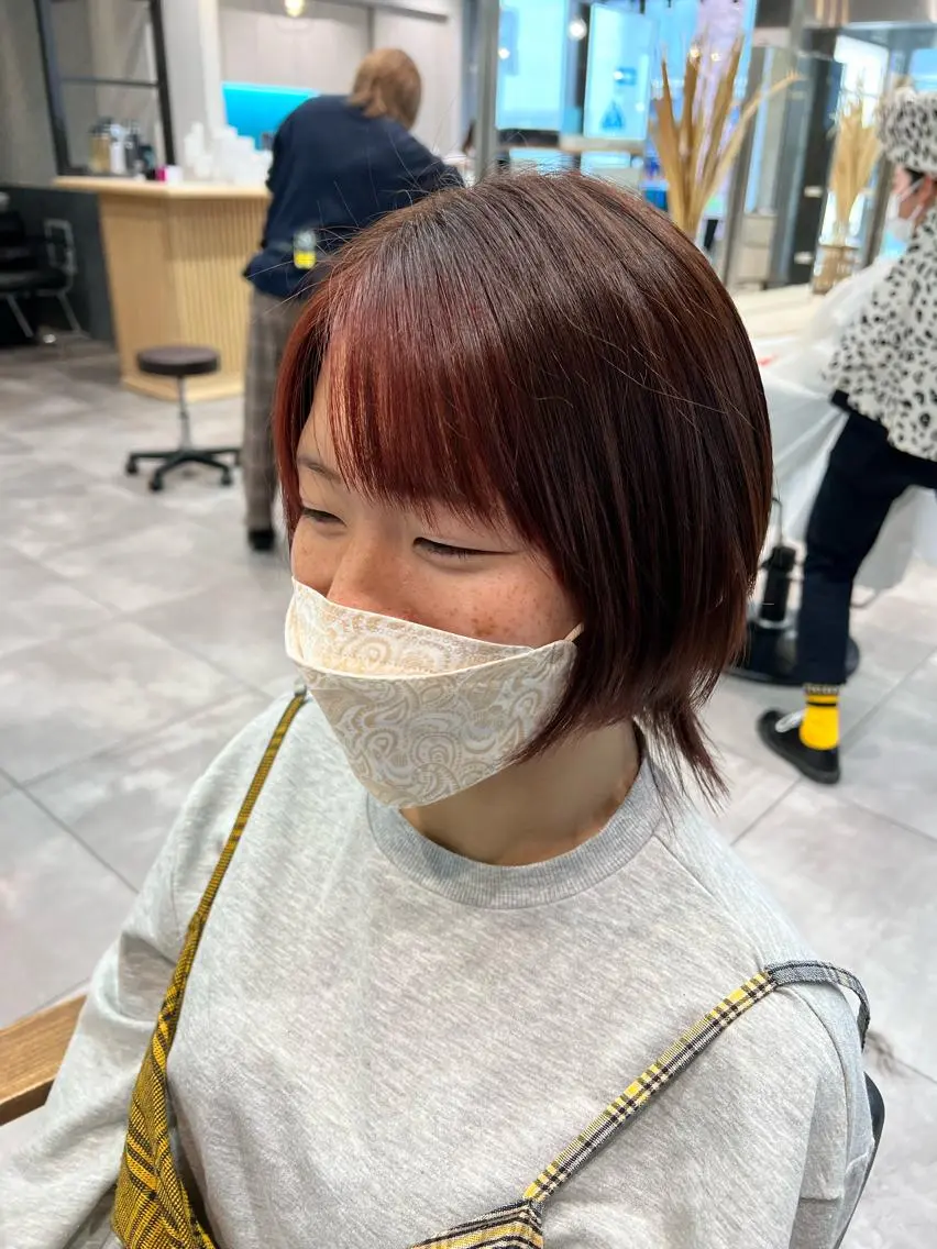 ミディアム カラー ミストバング ブリーチ  フェイスフレーミング ブリーチなしカラー ピンクカラー カット ヘアカラー 🌞レイヤー×カラー 前川那津美🌞のヘアスタイル