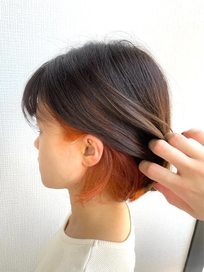 ショート カラー オレンジ ヘアカラー トリートメント RAIA💎ケア ブリーチ&パーマ💎のヘアスタイル