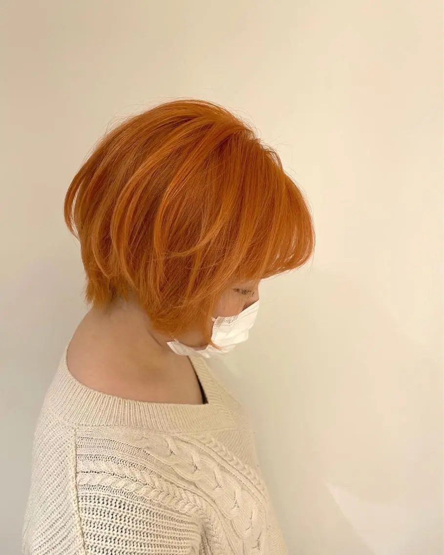 ショート カラー ブリーチ ハイトーンカラー オレンジ 美髪カラー✨本間 貴広のヘアスタイル