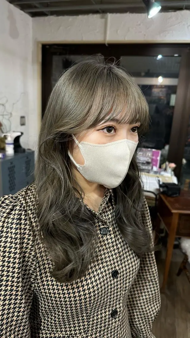 ロング カラー 切りっぱなしボブ ショートボブ バレイヤージュ ベージュカラー 黒髪 カット ヘアカラー トリートメント 韓国レイヤー柔らかい 地毛風縮毛矯正/マツのヘアスタイル