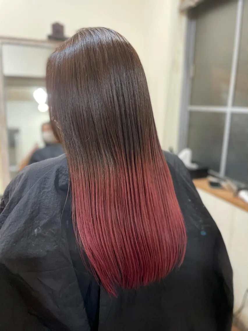 セミロング カラー グラデーションカラー ピンクカラー ヘアカラー トリートメント 縮毛矯正の達人 ☆　松本のヘアスタイル