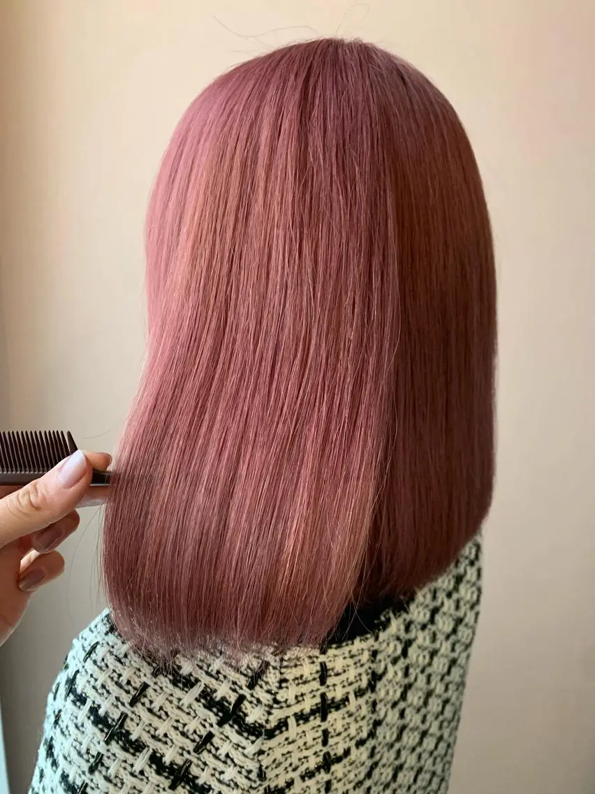 ミディアム カラー ベージュカラー ブリーチ ピンクカラー ピンクベージュ カット ヘアカラー トリートメント hubhair レイヤー/透明感のヘアスタイル