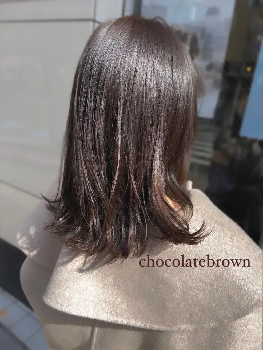 セミロング カラー ベージュカラー ブラウンカラー ショコラグレージュ チョコレートブラウン ココアベージュ ヘアカラー トリートメント 艶髪 ♡Tomiyaのヘアスタイル