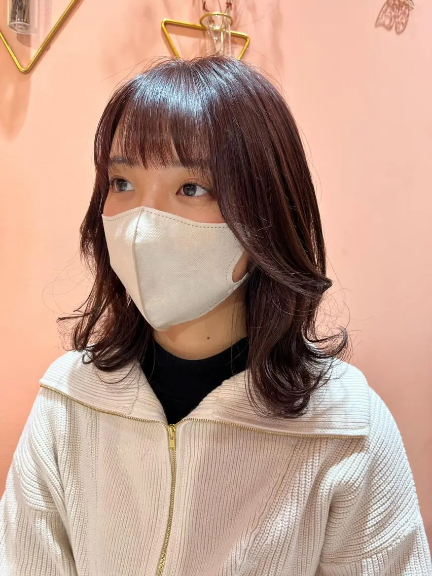ミディアム カラー ラベンダーカラー ラベンダーピンク ピンクカラー くびれヘア 髪質改善☆ 縮毛矯正miyuのヘアスタイル