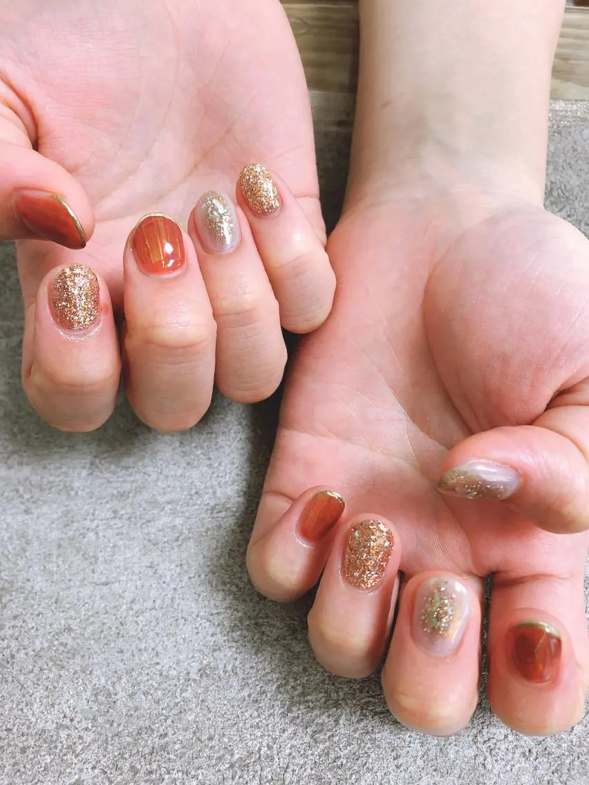 ネイル オレンジ kiki nail &brow二子玉川のネイルデザイン