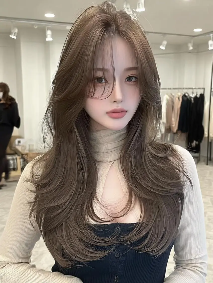 セミロング 顔周りカット 髪質改善 韓国風ヘア レイヤーカット カット ヘアカラー FOCUS JAPAN4のヘアスタイル