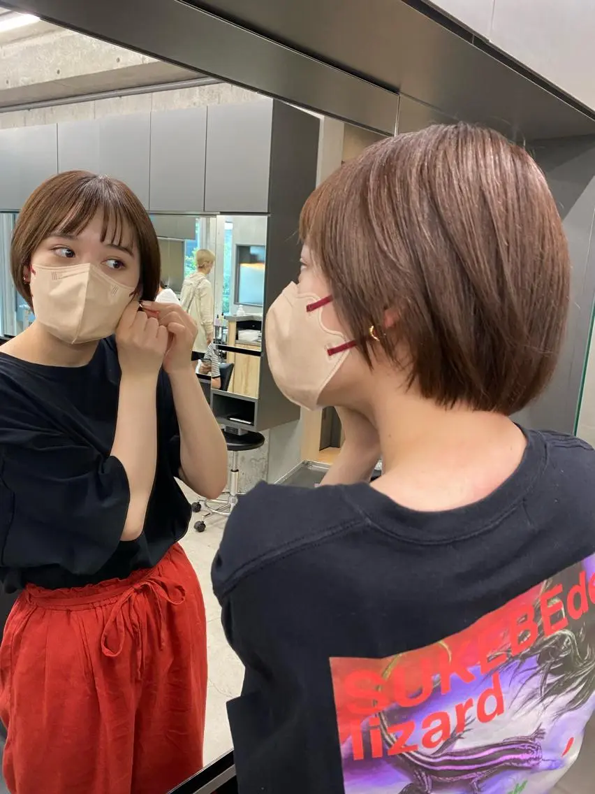 ショート 伸ばしかけ ショートヘア カット ヘアカラー Saki/レイヤー/ 韓国/透明感カラーのヘアスタイル