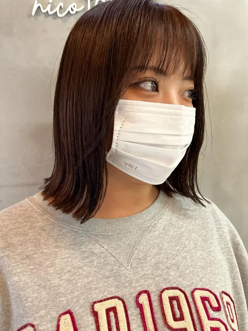 ミディアム 縮毛矯正ボブ&顔まわ レイヤー♡TOMOEのヘアスタイル