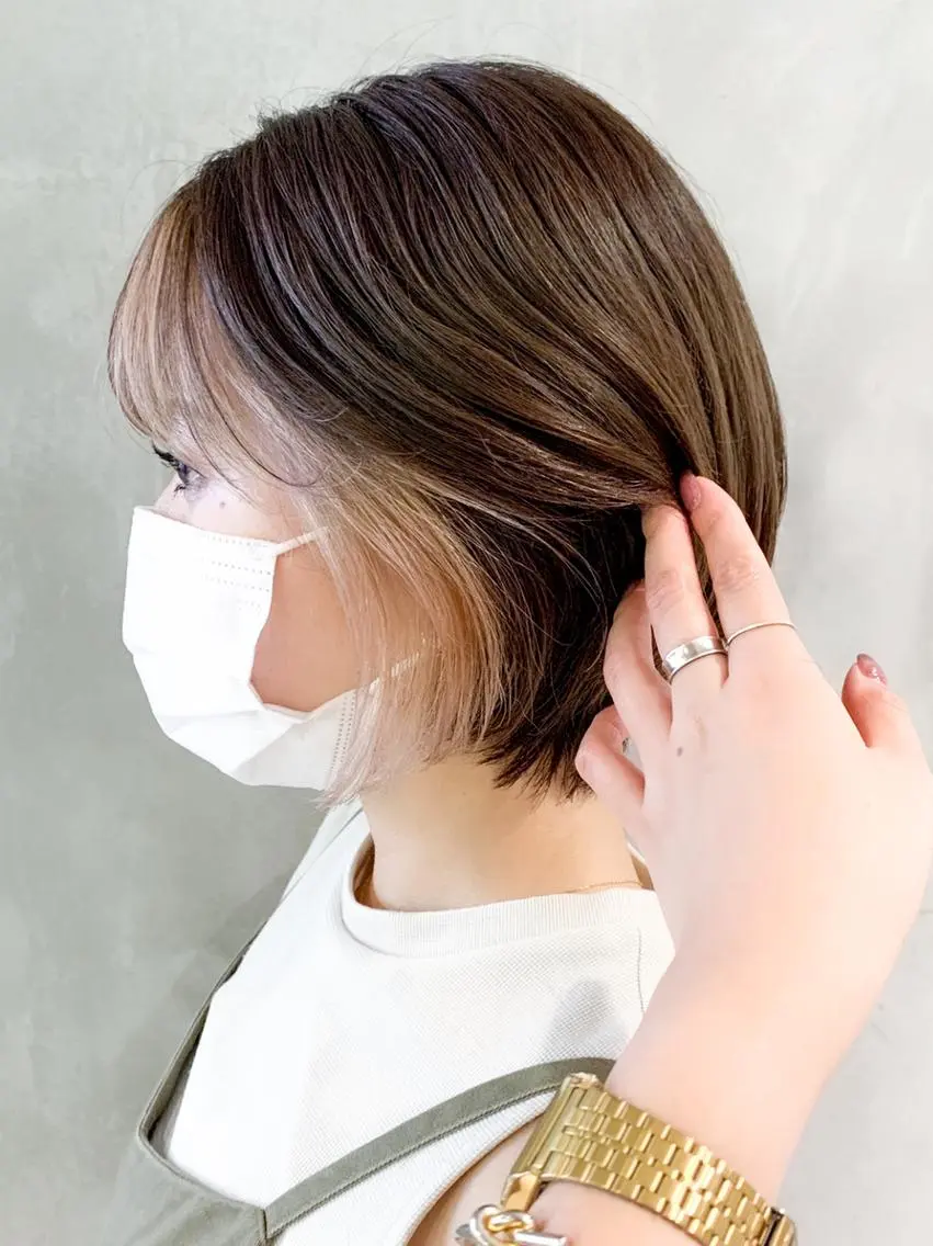 ショート カラー パーマ ヘアアレンジ ミストバング  フェイスフレーミング ITbyALBUM 中野店のヘアスタイル