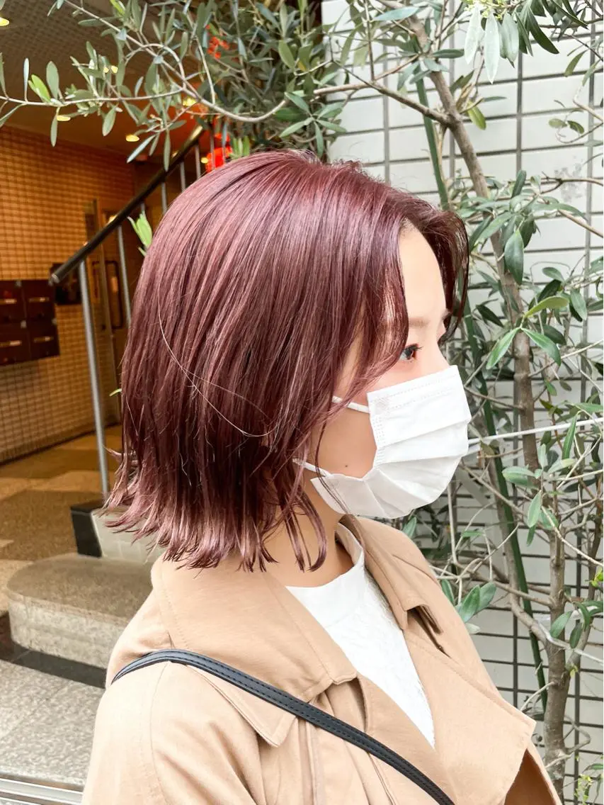 ショート カラー 切りっぱなしボブ カシス ピンクカラー ボブ ✨カラー支持No.1 🧸ワキ カナコ🧸のヘアスタイル