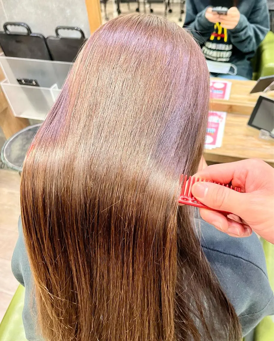 ロング 酸性ストレート 縮毛矯正 ボブめショートあすまのヘアスタイル