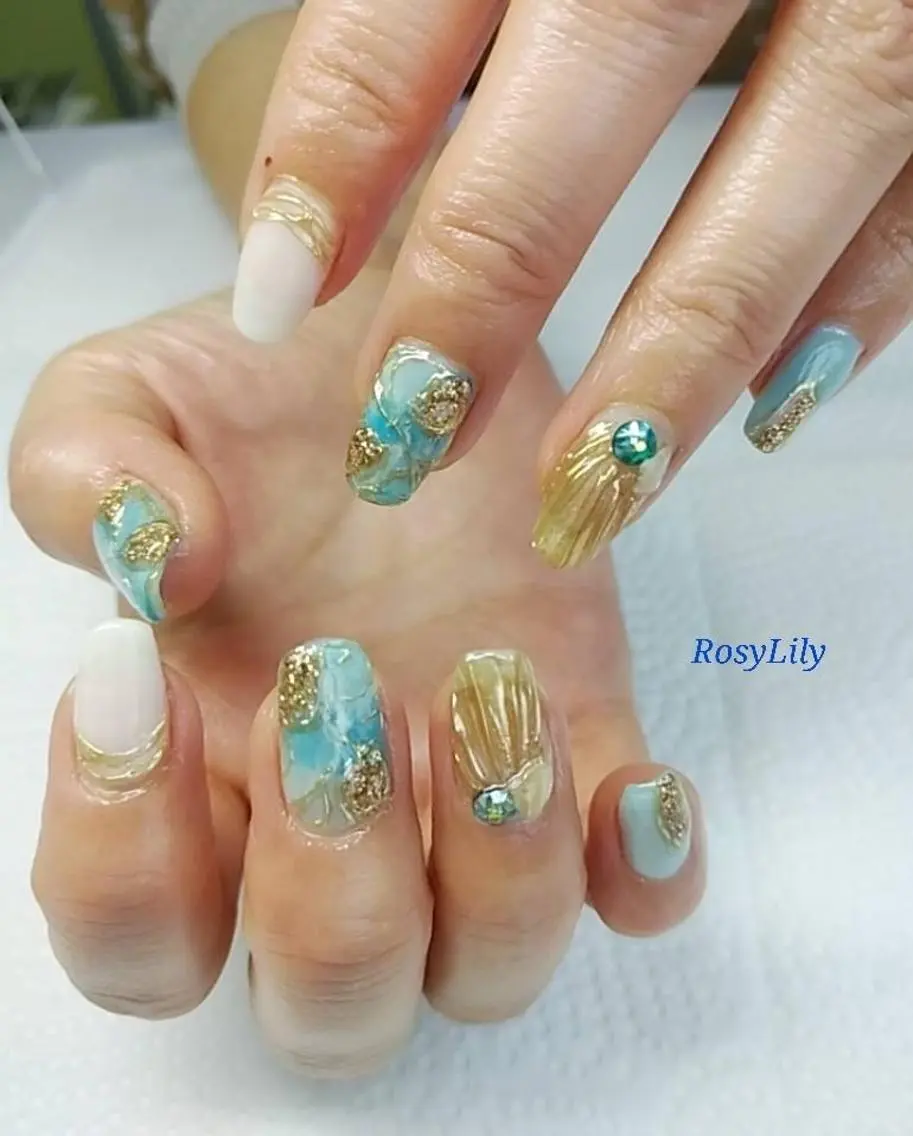 ネイル ブルー 持ち込み プライベートサロン Rosy Lilyのネイルデザイン