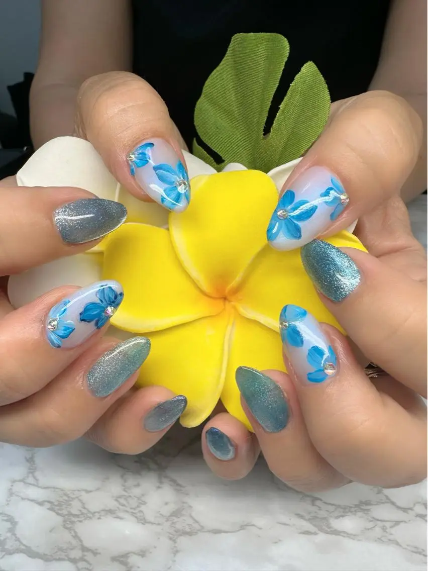 ネイル アートネイル ブルー 夏ネイル Mai’s nailのネイルデザイン