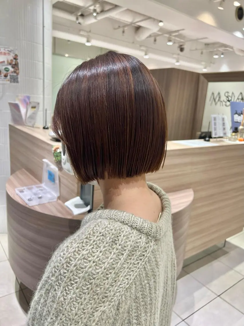 ショート 切りっぱなしボブ ボブ 🌼myu🌼 🌷縮毛矯正/ツヤ髪のヘアスタイル