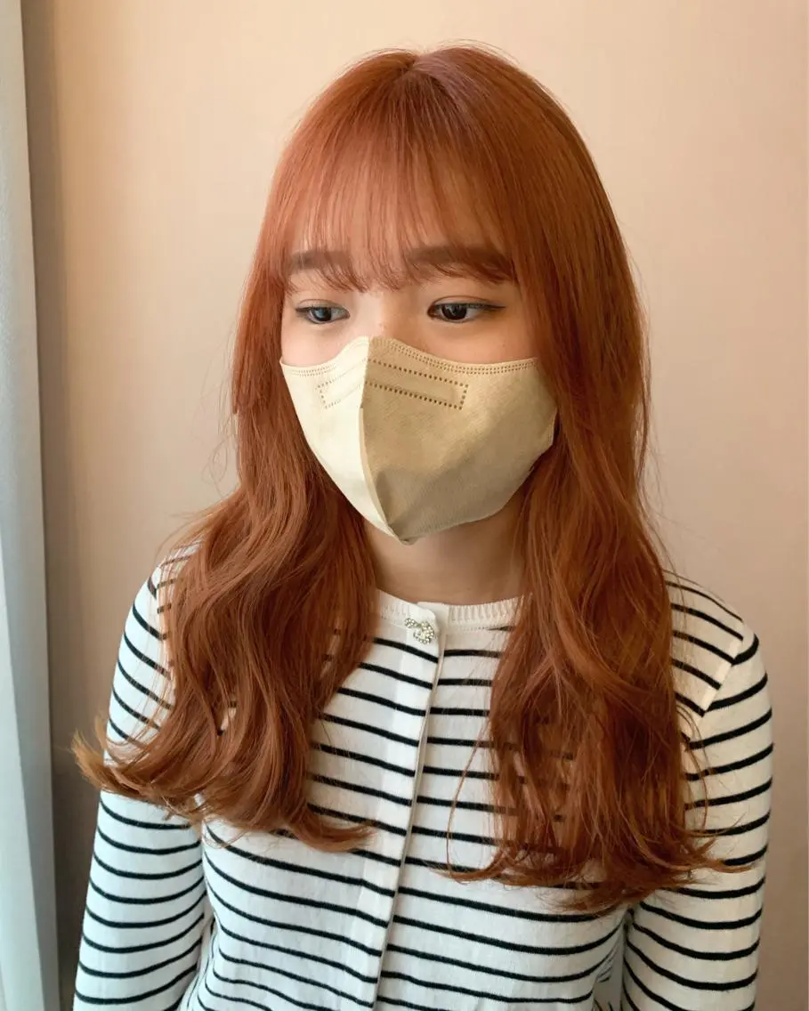 ロング カラー ブリーチ ブラウンカラー オレンジ オレンジブラウン カット ヘアカラー トリートメント hubhair レイヤー/透明感のヘアスタイル