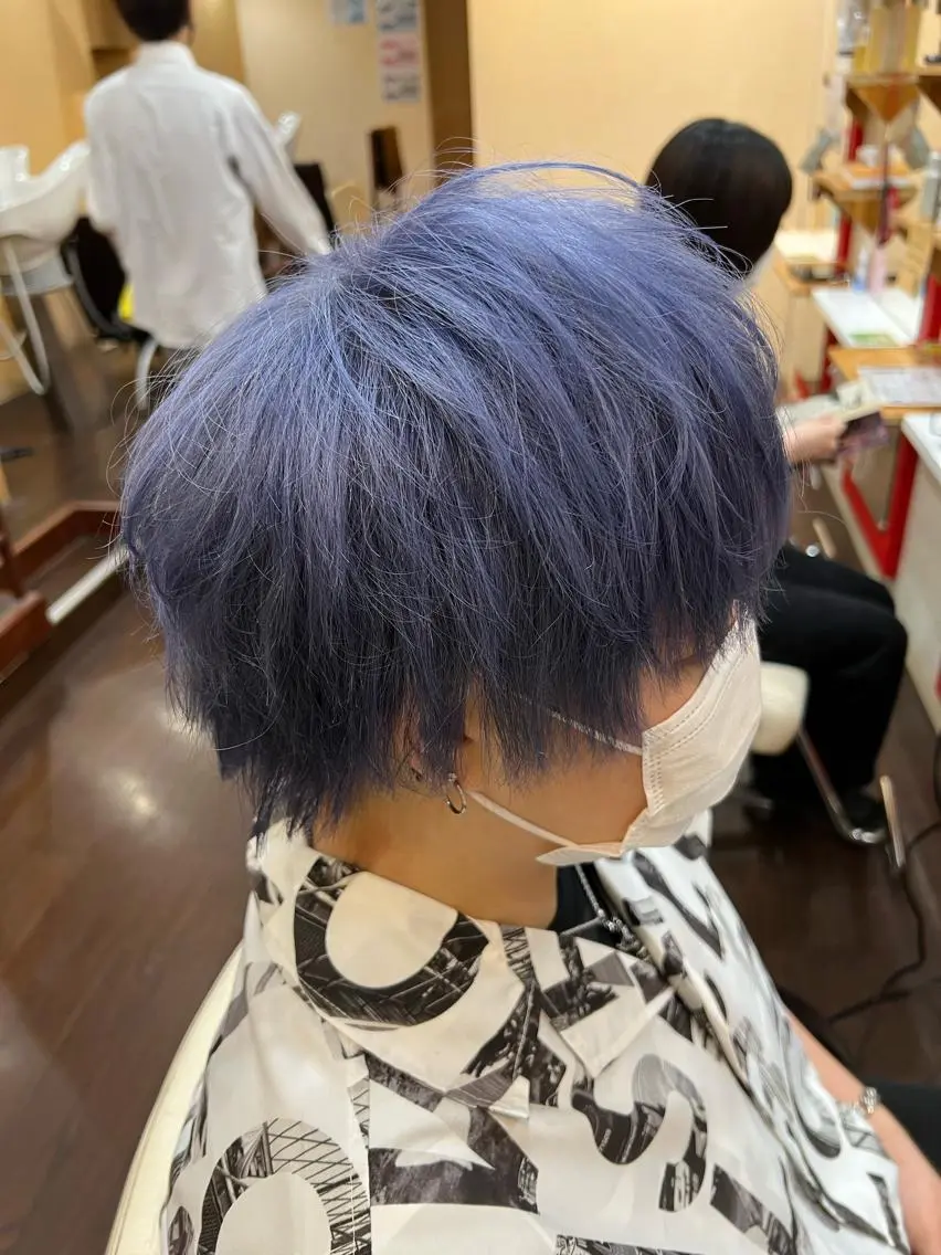 ショート カラー ブリーチ ブルーカラー ブルーパープル パープルカラー ヘアカラー まさき✂︎ /ブリーチカラーのヘアスタイル