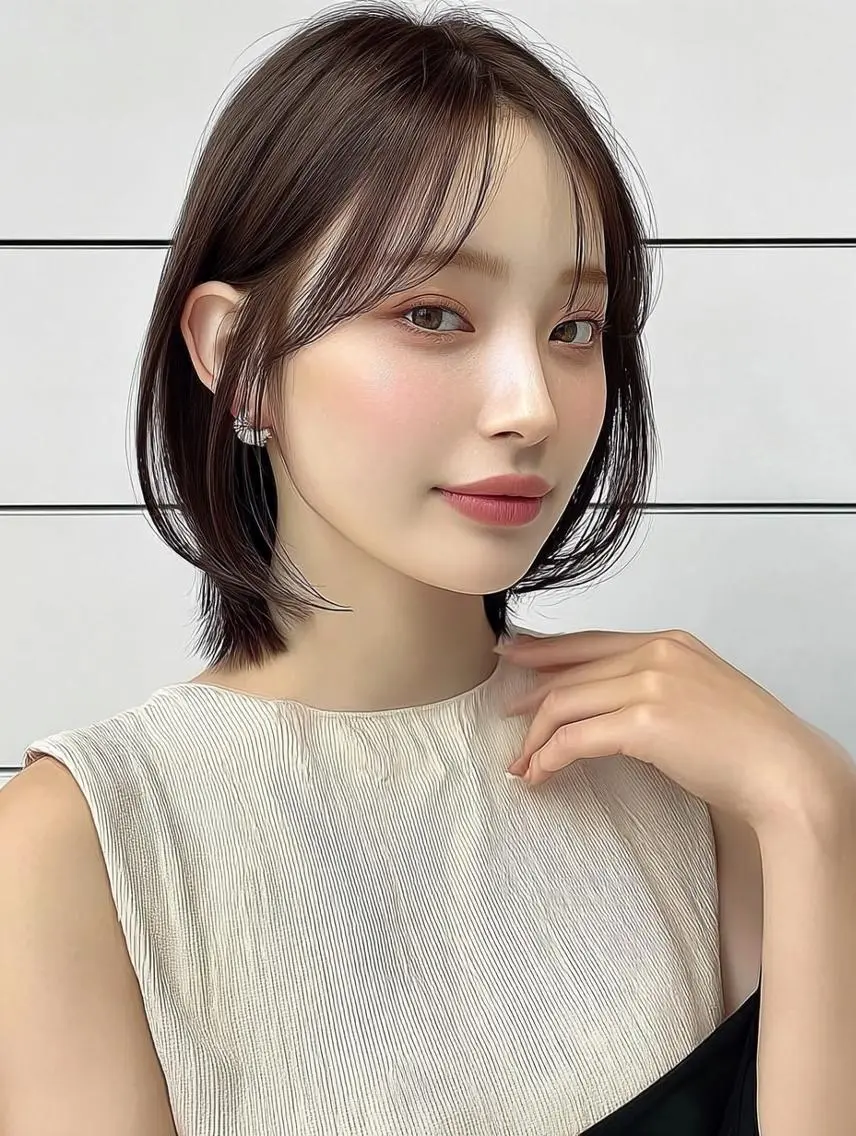 ミディアム カット ヘアカラー トリートメント 青木 りおのヘアスタイル