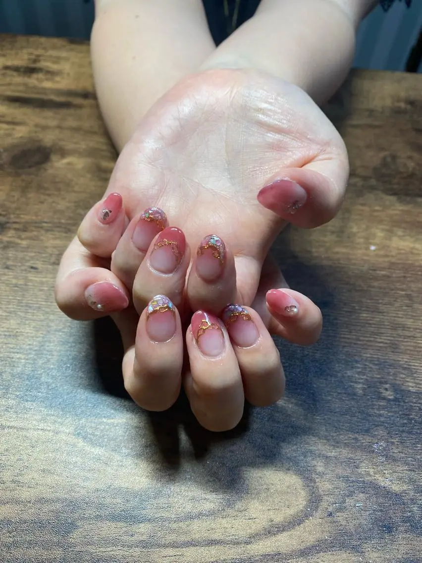 ネイル フレンチネイル ゴールド ミラーネイル 持ち込み ニュアンスネイル 大崎市鹿島台ネイル まつエク/まつパのマツエク・マツパデザイン