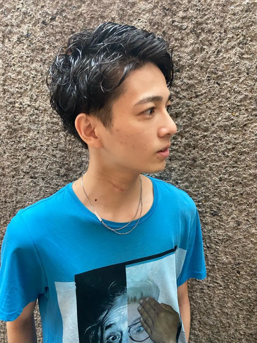 ショート カラー パーマ ヘアアレンジ メンズ メンズパーマ 黒髪 ちこ .のヘアスタイル