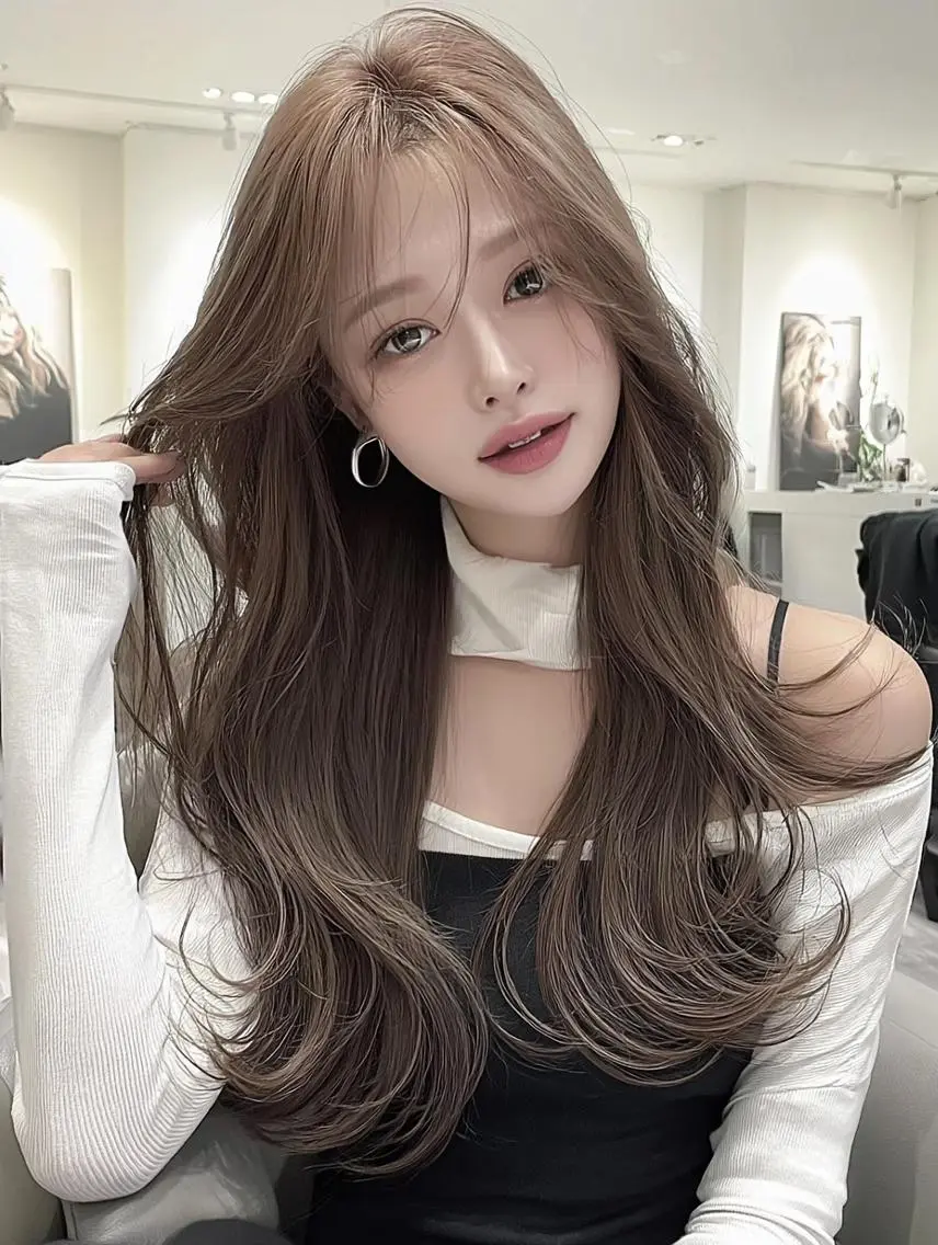 ロング 顔周りカット 髪質改善 韓国風ヘア レイヤーカット ヘアカラー トリートメント FOCUS JAPAN3のヘアスタイル