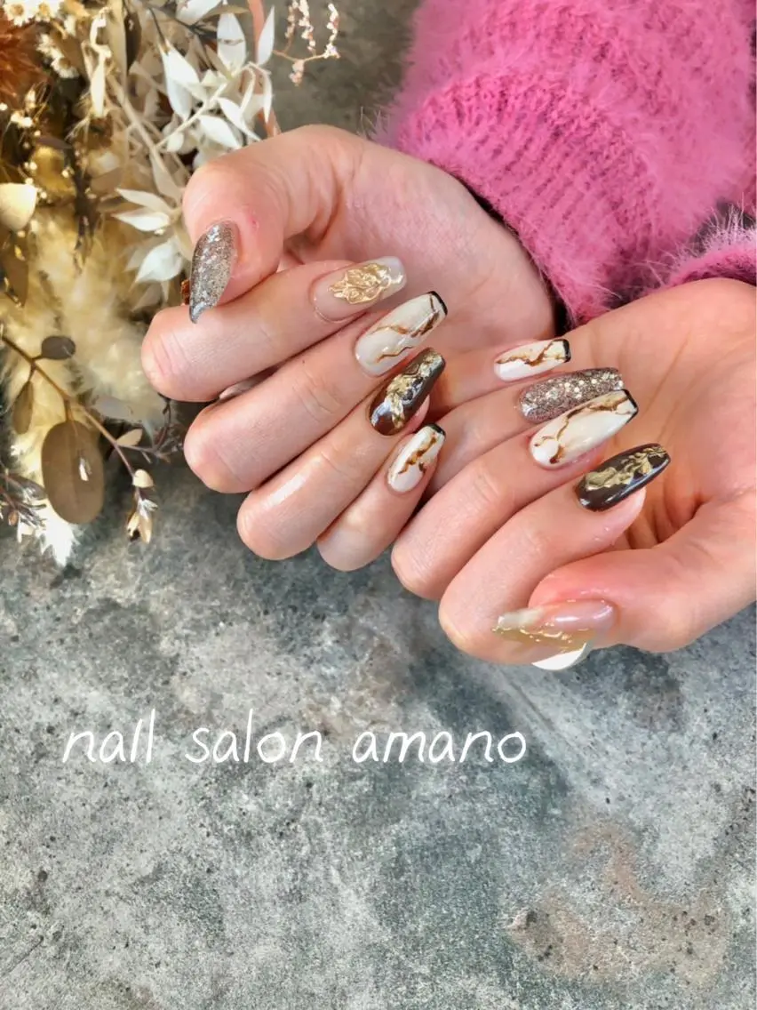 ネイル フラワーネイル ジェルネイル 大理石ネイル(マーブル) ニュアンスネイル シンプルネイル nail salon amanoのネイルデザイン