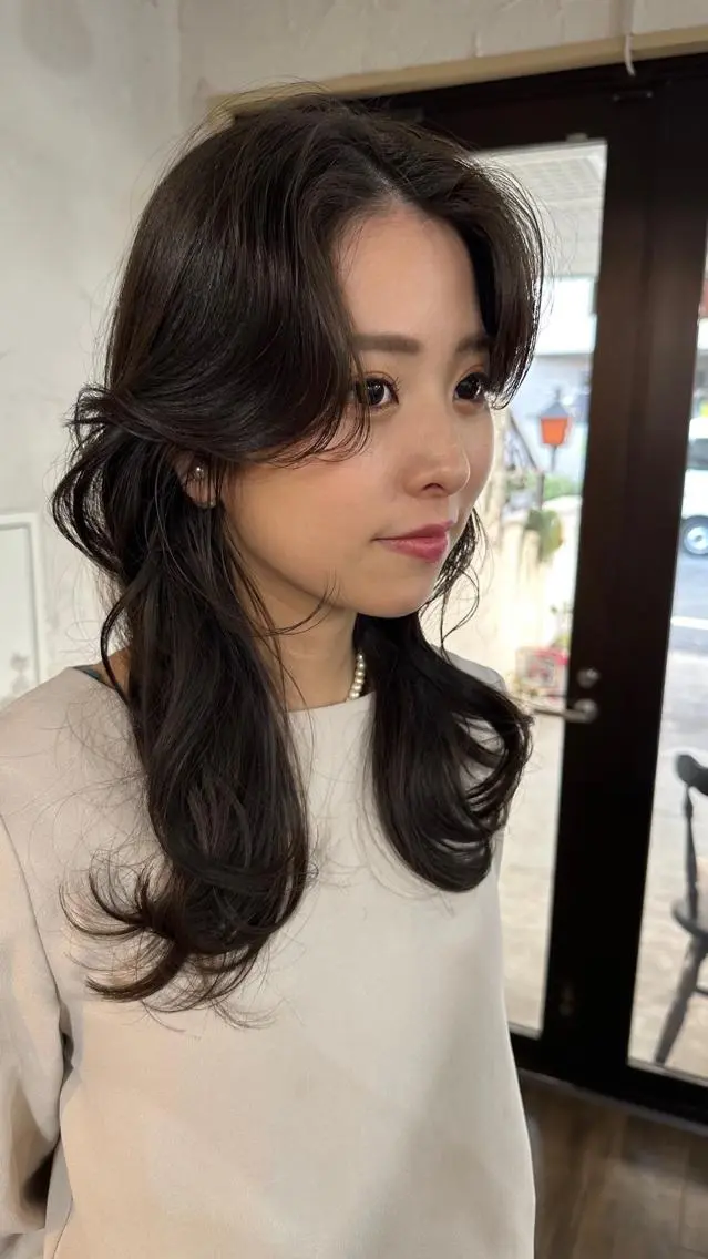 ロング カラー 切りっぱなしボブ ショートボブ バレイヤージュ ベージュカラー 黒髪 カット ヘアカラー トリートメント 韓国レイヤー柔らかい 地毛風縮毛矯正/マツのヘアスタイル