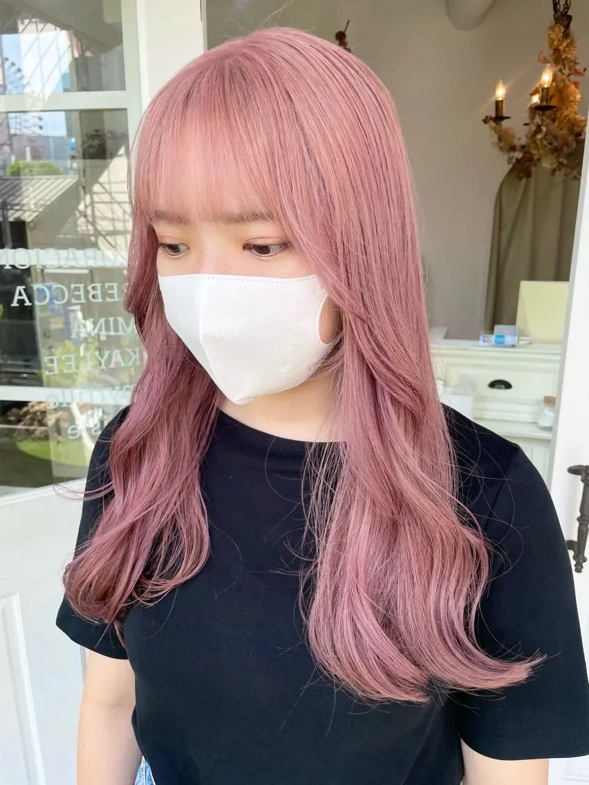 ロング カラー ヘアアレンジ ピンクカラー ヘアカラー トリートメント 酸性縮毛矯正 梅田茶屋町 Juriのヘアスタイル