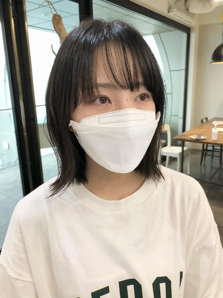 ショート 切りっぱなしボブ ボブ シースルーバング カット 千葉 郁也のヘアスタイル