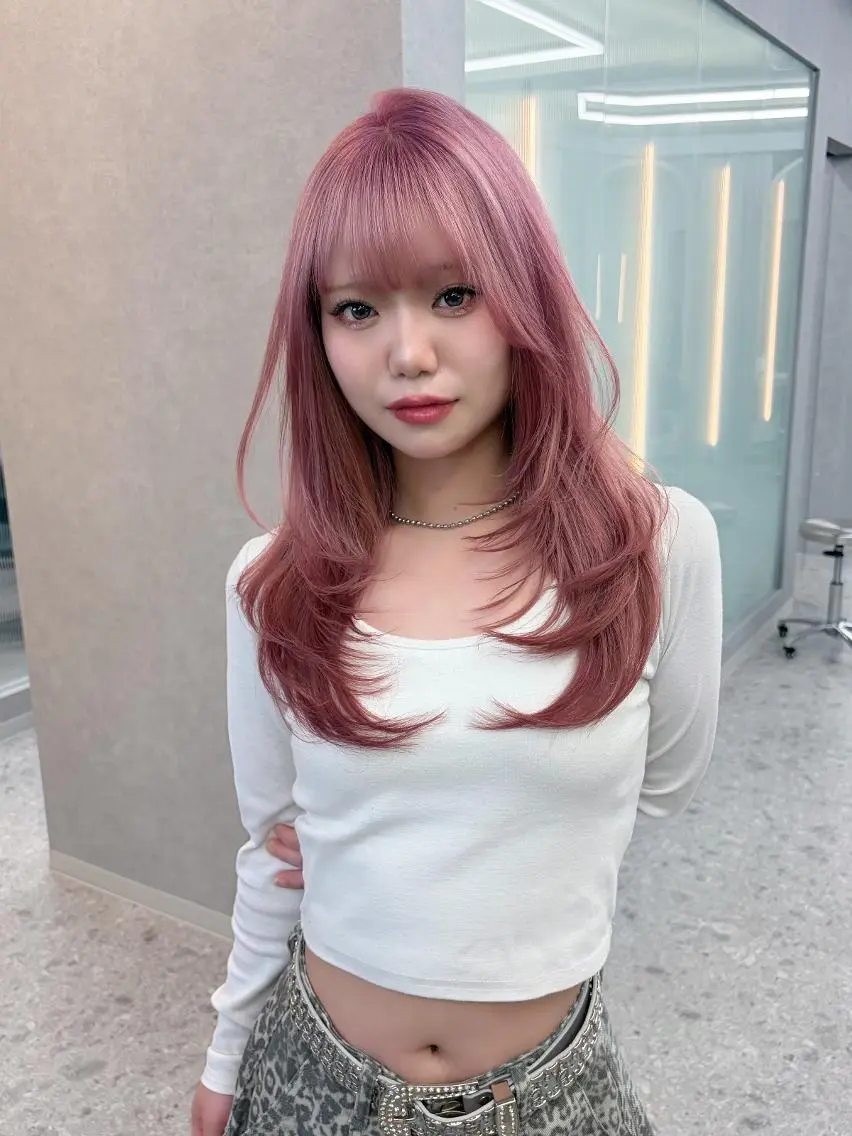 カラー セミロング ブリーチ 透明感カラー オレンジ ピンクカラー 韓国風ヘア カット ヘアカラー トリートメント さや🍀/透明感 カラー/ヘアセットのヘアスタイル