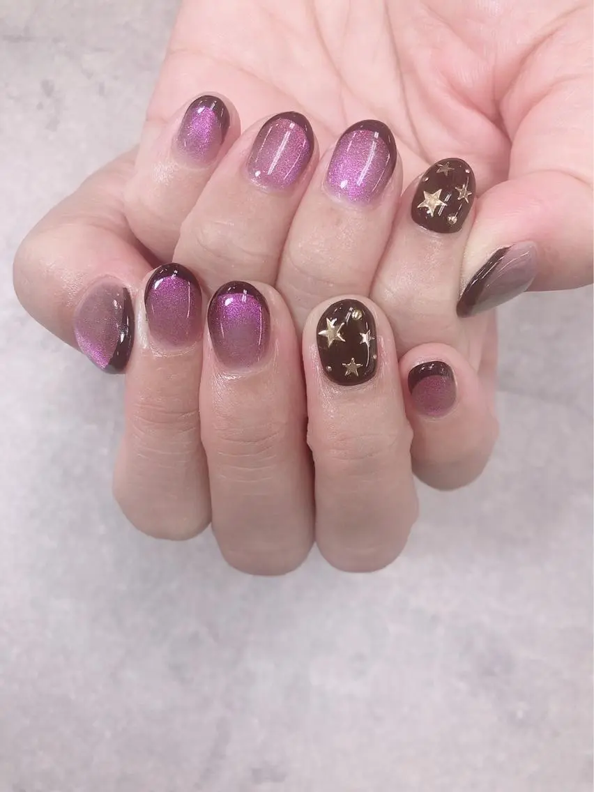 ネイル ボルドー フレンチネイル マグネットネイル パープル ハンドネイル ハンドケア FASTNAIL PLUS 新宿店のネイルデザイン