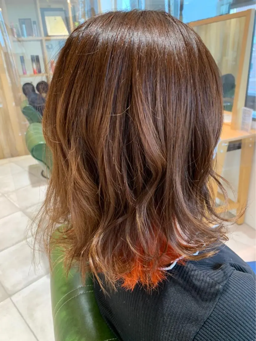 ミディアム カラー ブリーチ オレンジ 川口髪質改善ウルトワ 🌈毛島健樹🌈のヘアスタイル