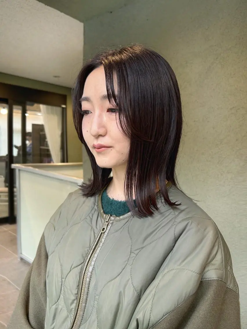 ミディアム カラー 切りっぱなしロブ カット ヘアカラー トリートメント HIROKI ”博多 /ボブのヘアスタイル