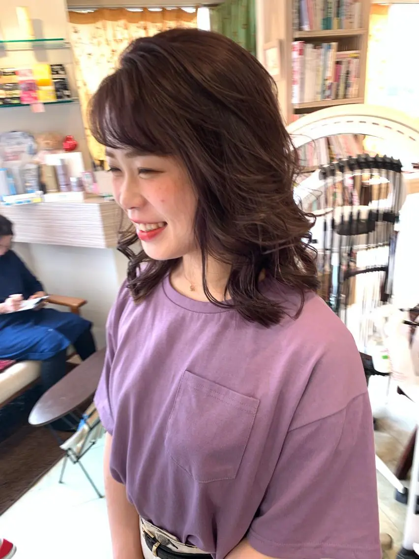 セミロング カラー パーマ アッシュ 透明感カラー ラベンダーカラー ラベンダーピンク ピンクカラー nishimura makotoのヘアスタイル
