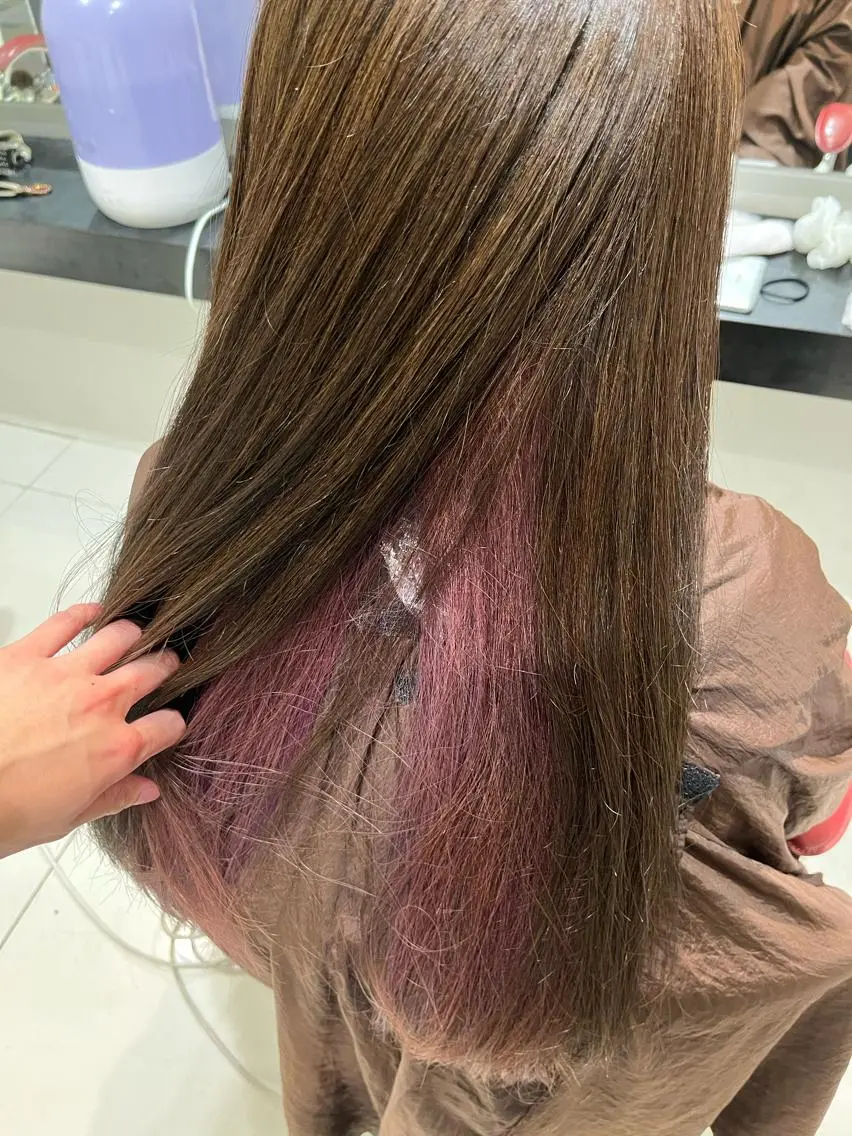 ロング カラー ヘアアレンジ カシス ピンクカラー 【艶カラー】石山拓人 /ブリーチのヘアスタイル