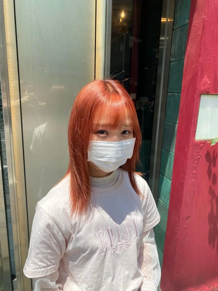 セミロング カラー オレンジ ピンクカラー ヘアカラー グレージュ達人/赤み 消し/ブリーチ/岩崎のヘアスタイル