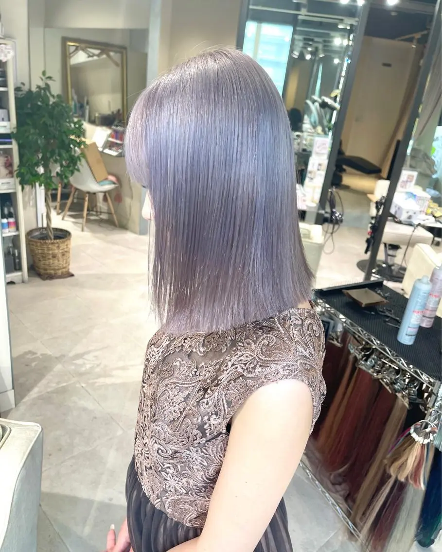 ミディアム カラー ブリーチ ラベンダーカラー ヘアカラー 渋谷🤍ブリーチ エクステ🤍アミルのヘアスタイル