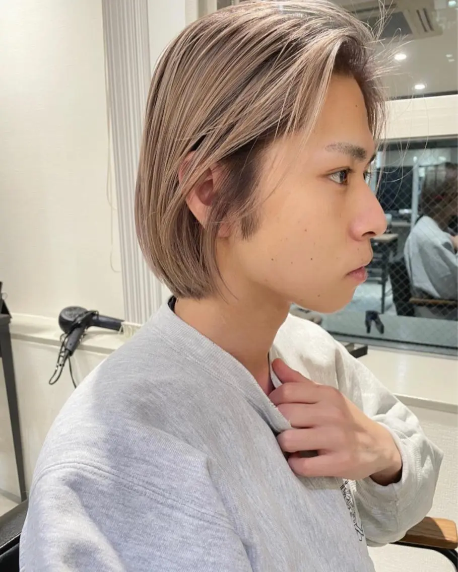ミディアム カラー メンズ ボブ カット ヘアカラー トリートメント 村上雅人 ナチュラルモードのヘアスタイル
