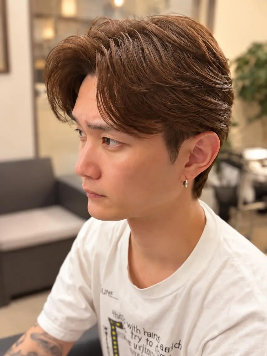 ミディアム メンズ カラー カット ヘアカラー メンズ特化、Li'a パーマ縮毛、ANNAのヘアスタイル